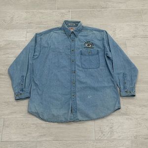 Vintage 90s Nutmeg NFL Green Bay Packers Super Bowl XXXI Champions Denim Shirt